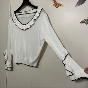 Esley Ruffled Semi Sheer Blouse L